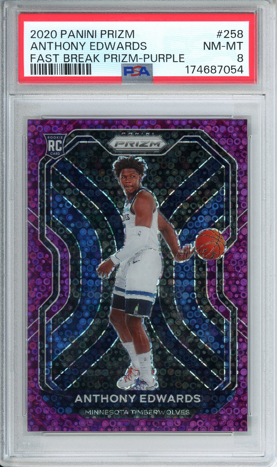 2020 Panini Prizm Anthony Edwards Fast Break Prizm - Purple #258 PSA 8