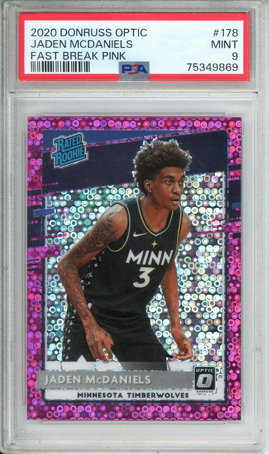 2020 Donruss Optic Jaden McDaniels Fast Break Pink #178 PSA 9