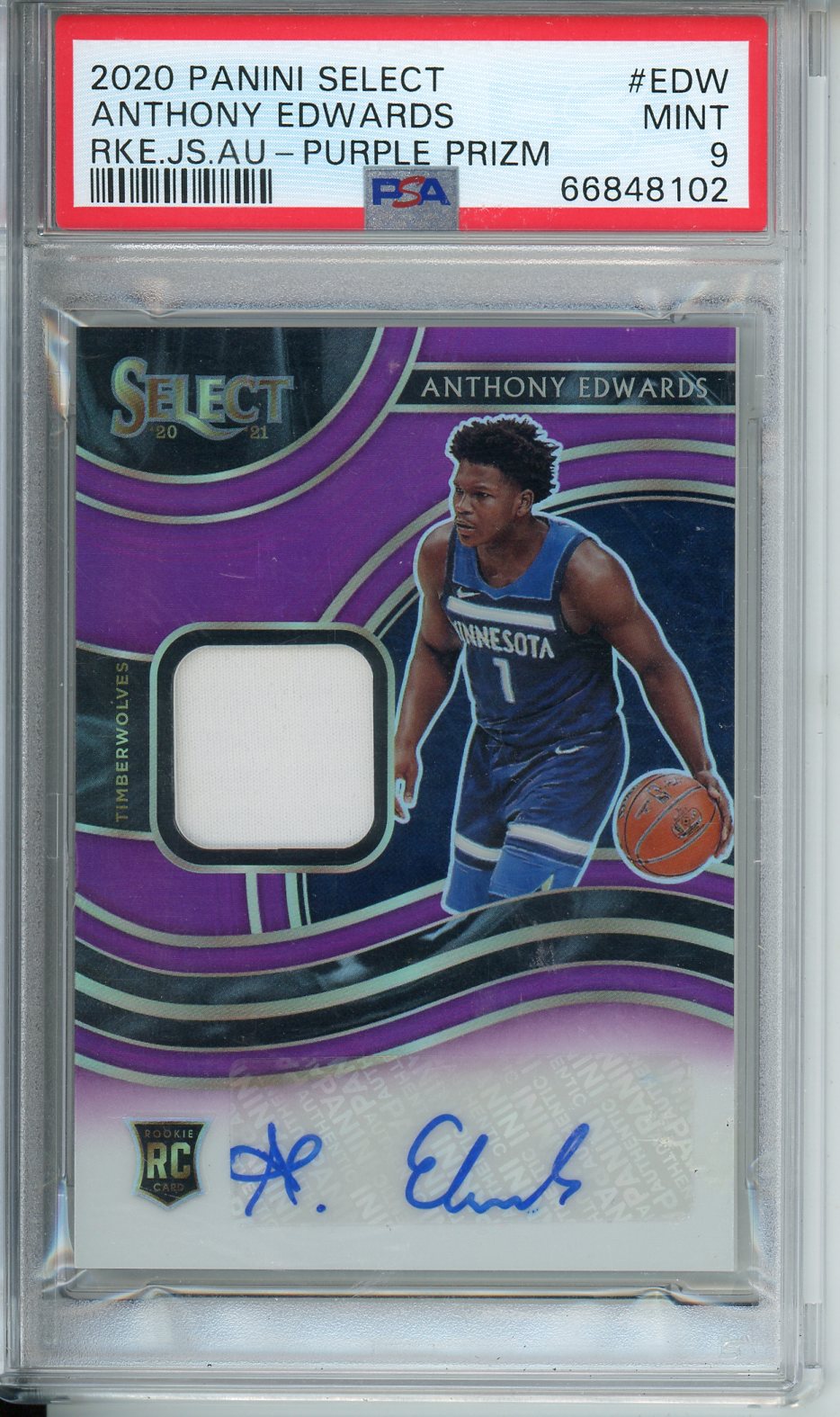 2020 Panini Select Anthony Edwards RKE.JS.AU - Purple Prizm #EDW PSA 9
