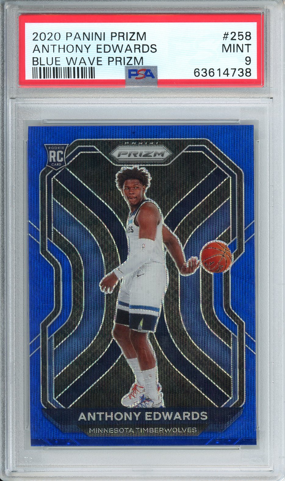 2020 Panini Prizm Anthony Edwards Blue Wave Prizm #258 PSA 9