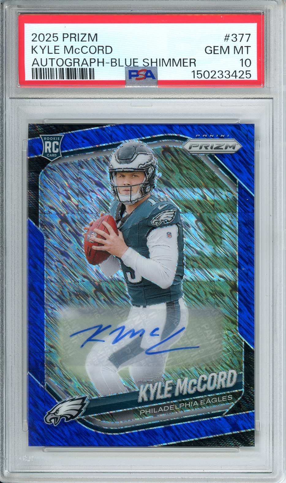 2025 Prizm Kyle McCord Autograph-Blue-Shimmer #377 PSA 10