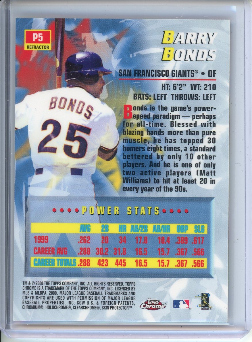 2000 Topps Chrome Barry Bonds Power Players Barry Bonds P5 REF