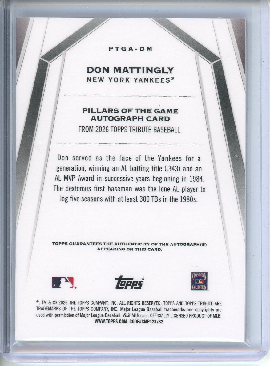 2026 Topps Don Mattingly Autograph 41/50 PTGA-DM