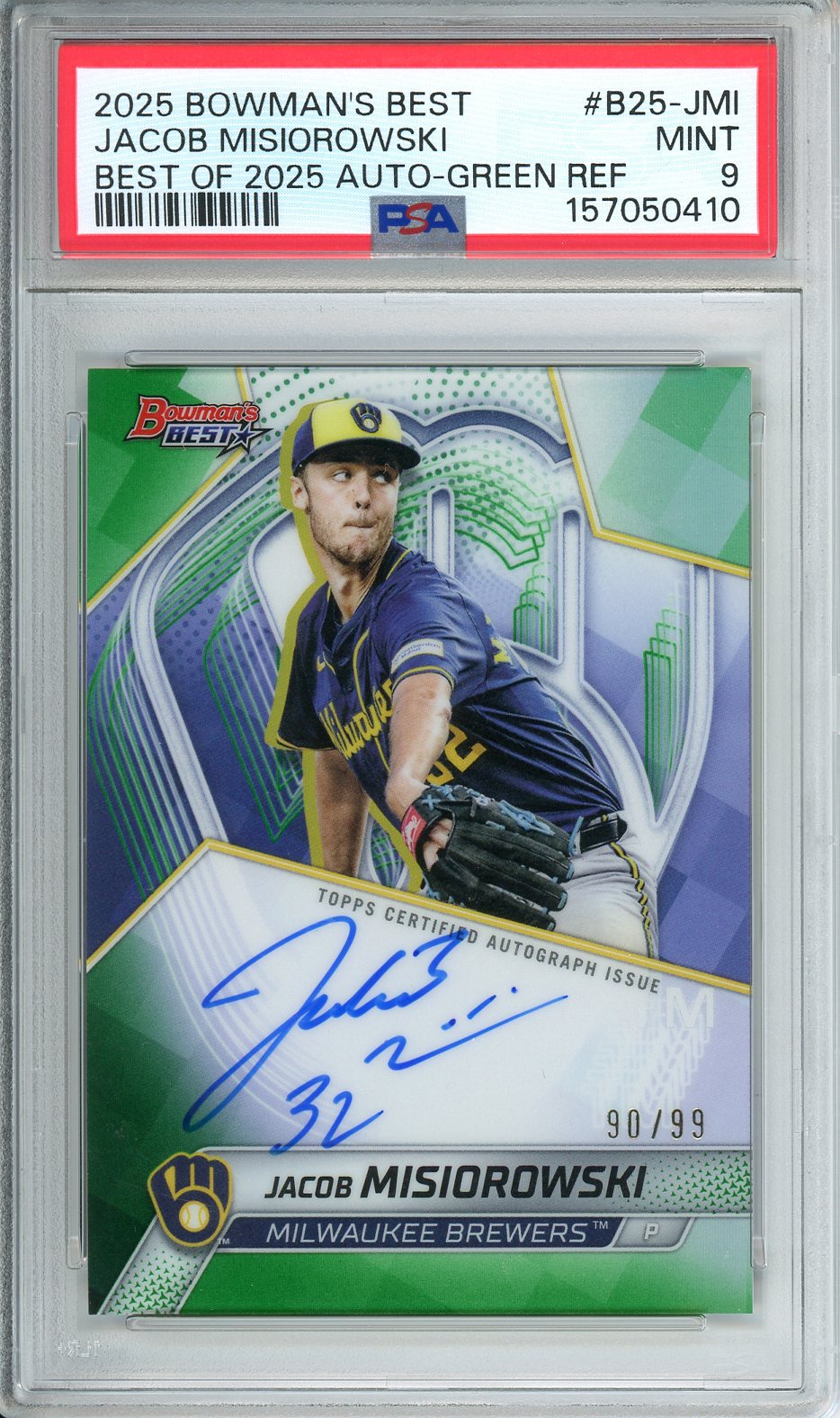 2025 Bowman's Best Jacob Misiorowski Best Of 2025 Auto - Green REF #B25-JMI PSA 9