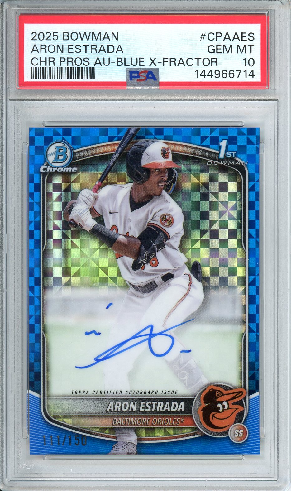 2025 Bowman Aron Estrada CHR PROS AU-BLUE X-Fractor #CPAAES PSA 10