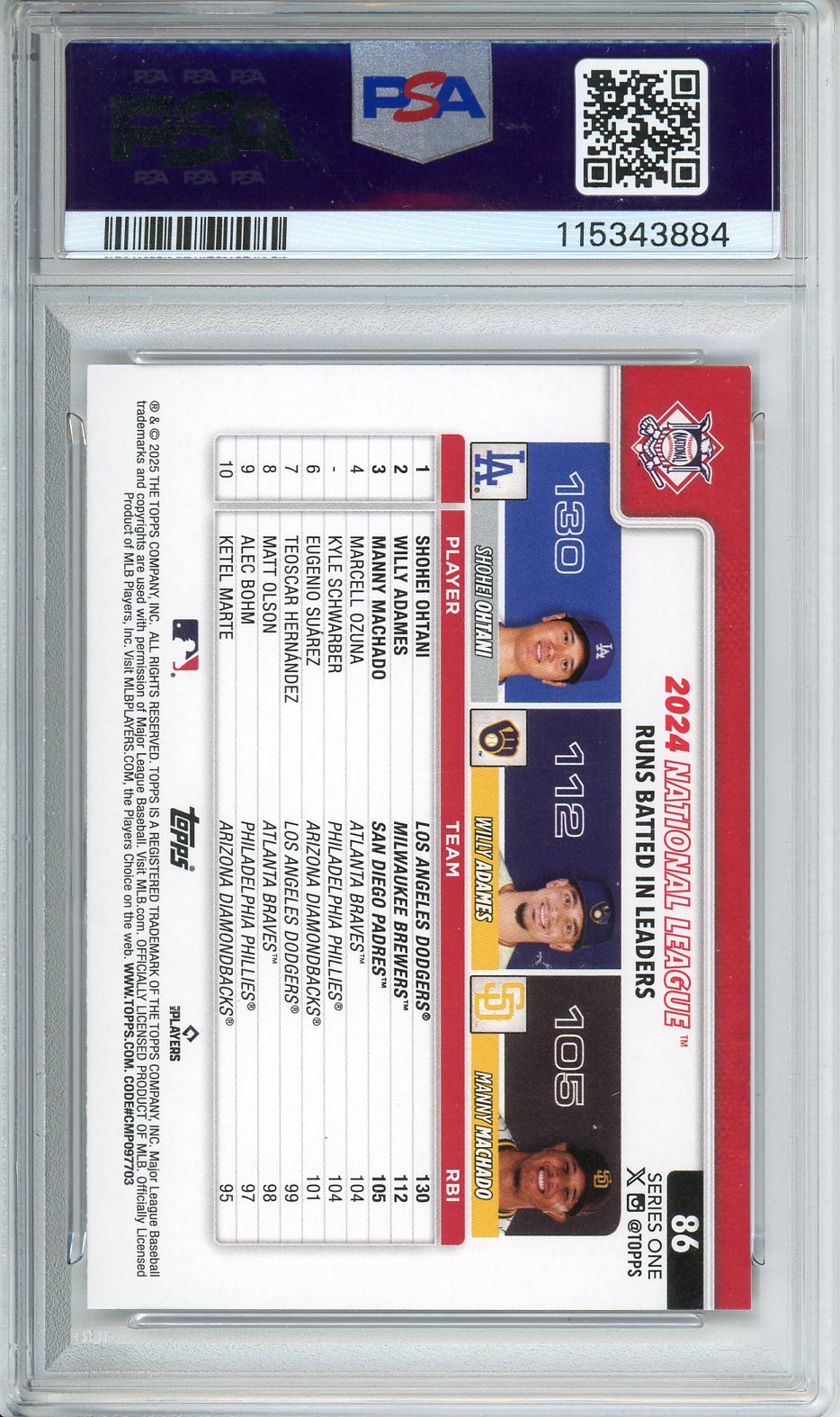 2025 Topps Ohtani / Adames / Machado True Photo #86 PSA 9