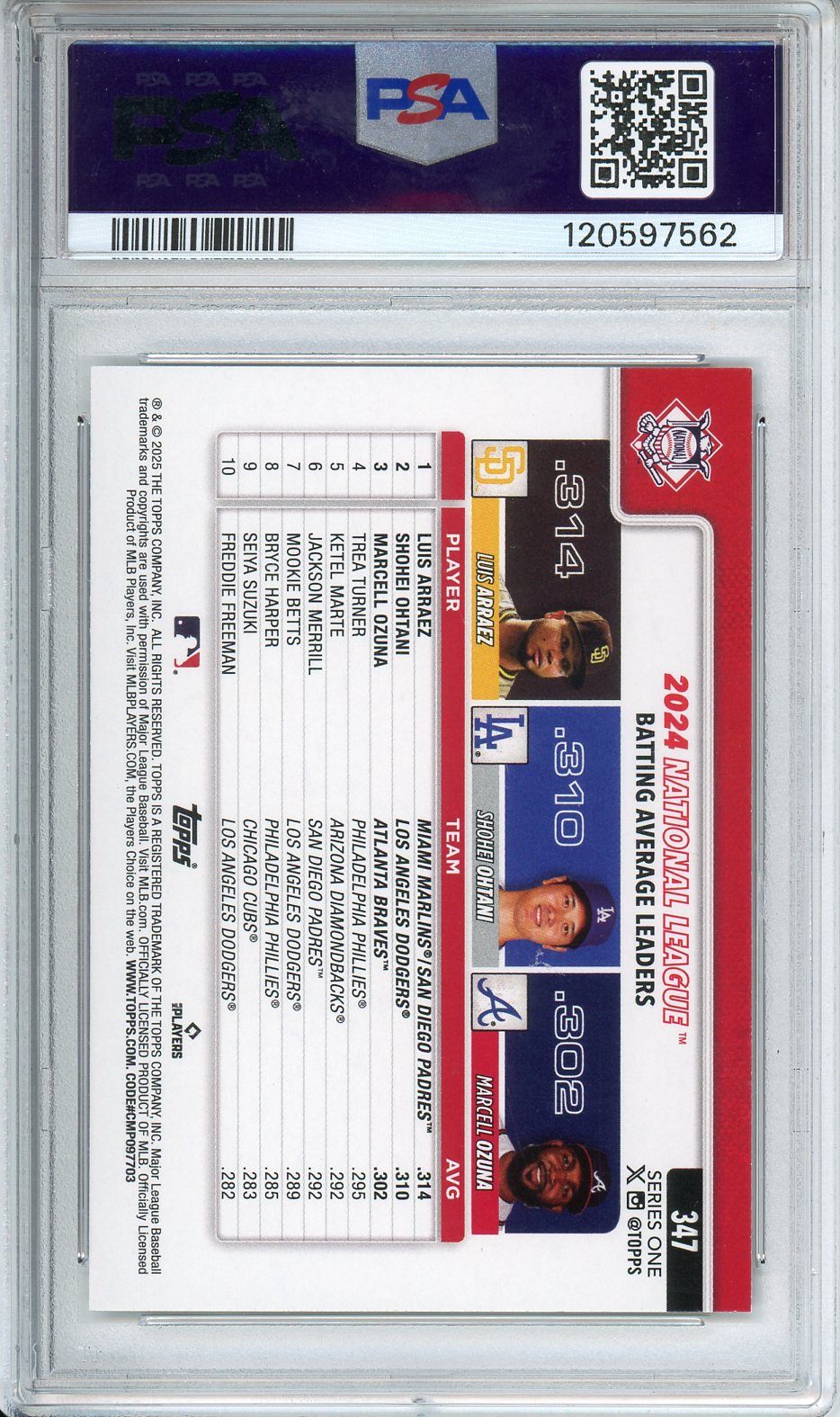 2025 Topps Arraez / Ohtani / Ozuna True Photo #347 PSA 9