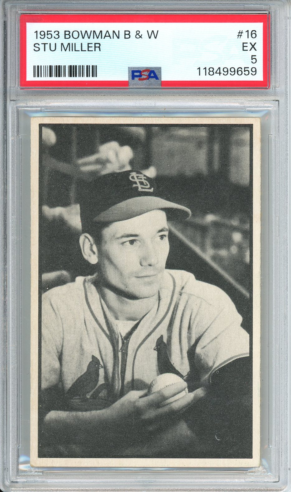1953 Bowman B & W Stu Miller #16 PSA 5