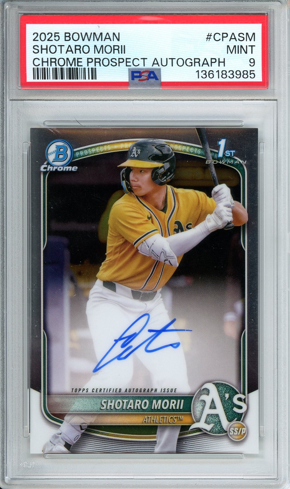 2025 Bowman Shotaro Morii Chrome Prospect Autograph #CPASM PSA 9