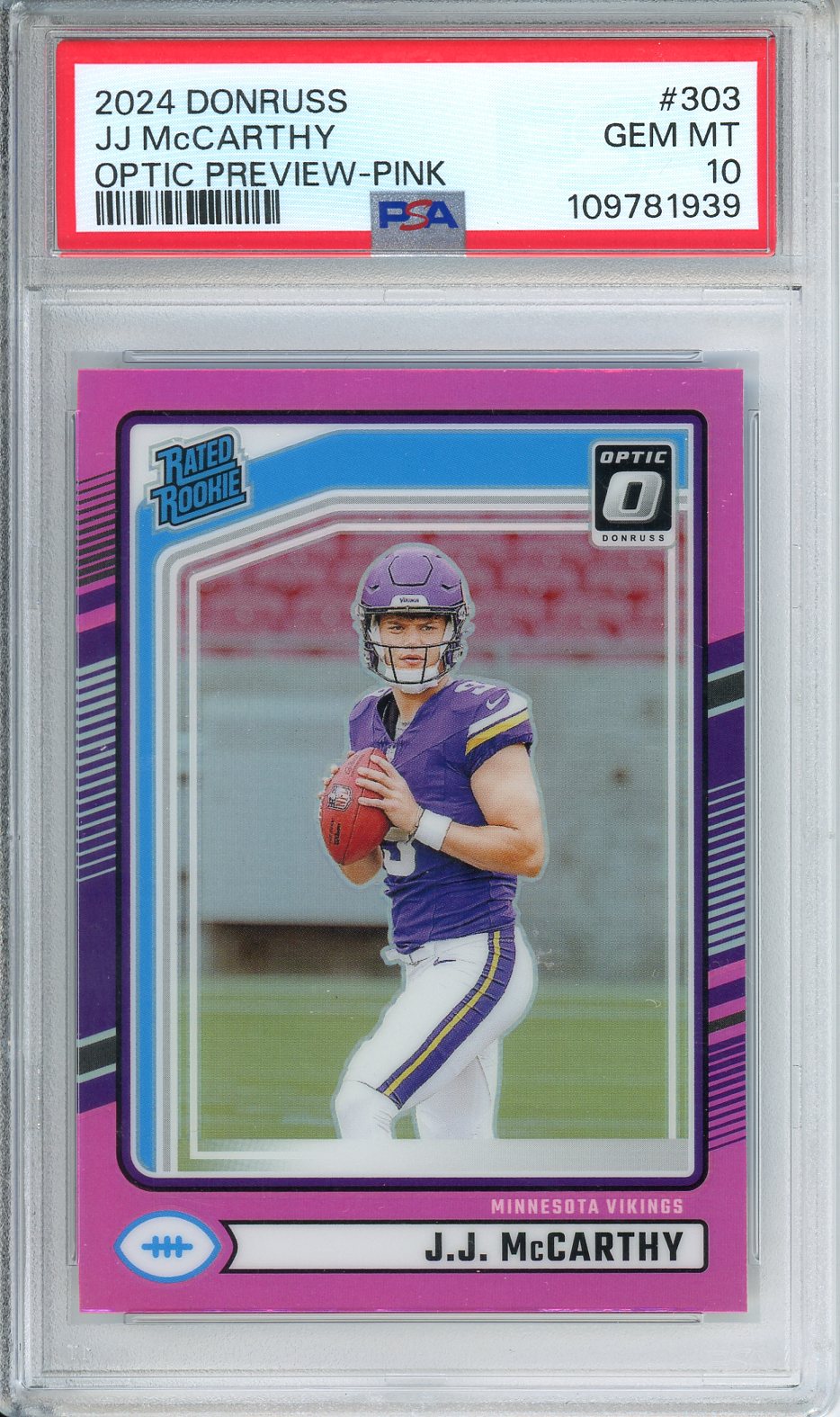 2024 DonRuss JJ McCarthy Optic Preview-Pink #303 PSA 10