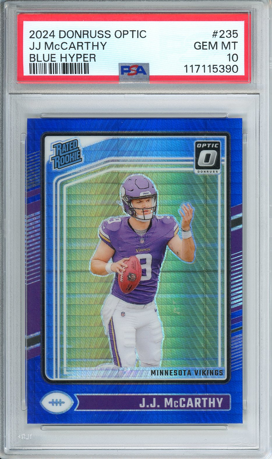 2024 DonRuss Optic JJ McCarthy Blue Hyper #235 PSA 10