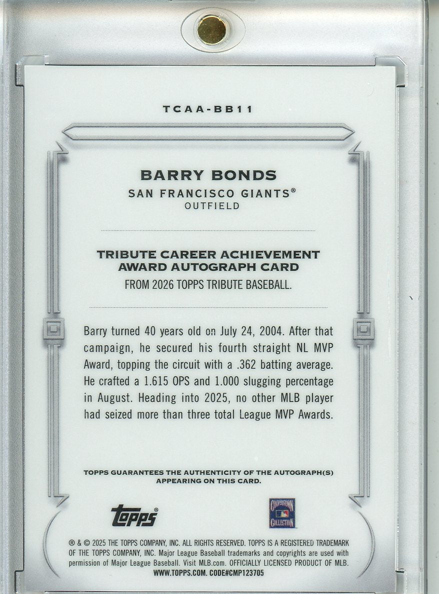 2026 Barry Bonds Topps Tribute Career Achievement Award Auto Red 4/5