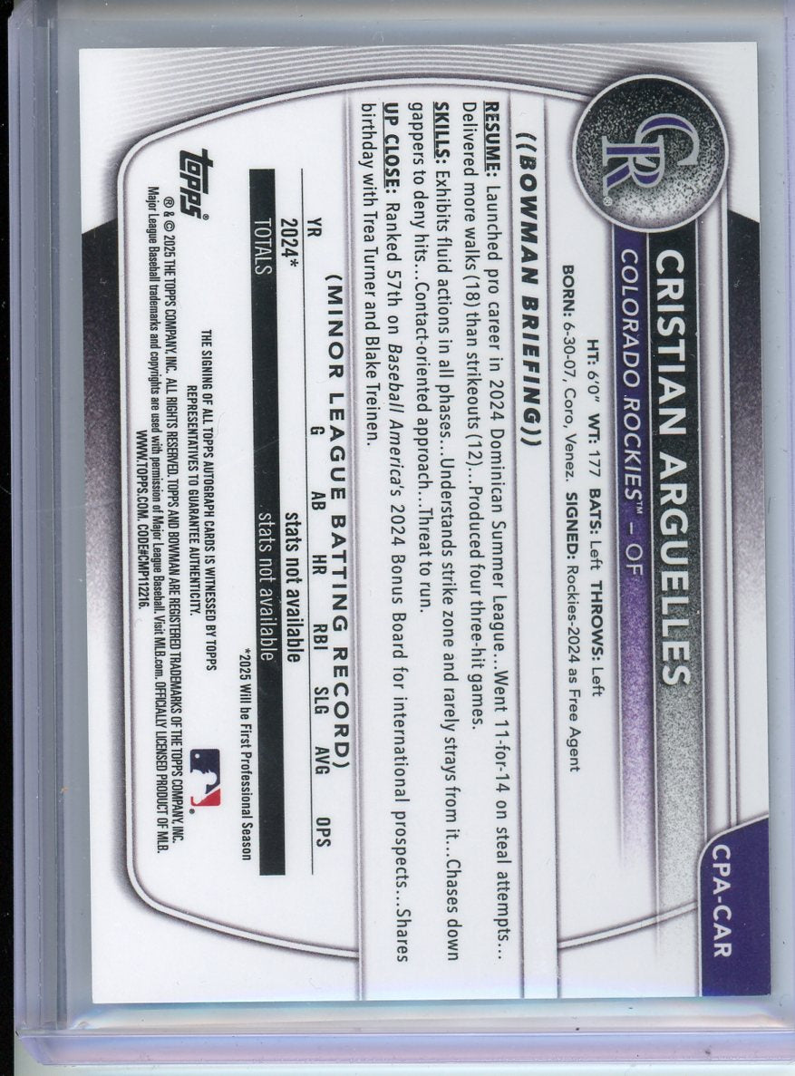 2025 Bowman Crisitian Arguelles Gold Foil Autograph 11/50 #CPA-CAR