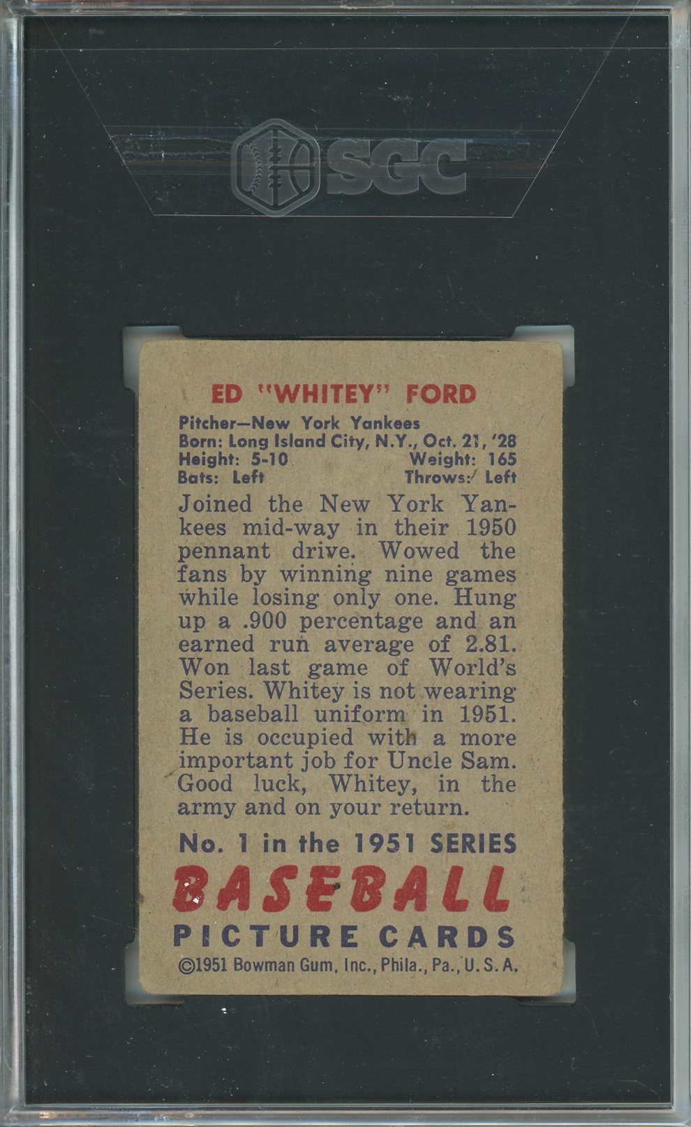1951 Bowman #1 Whitey Ford SGC 2