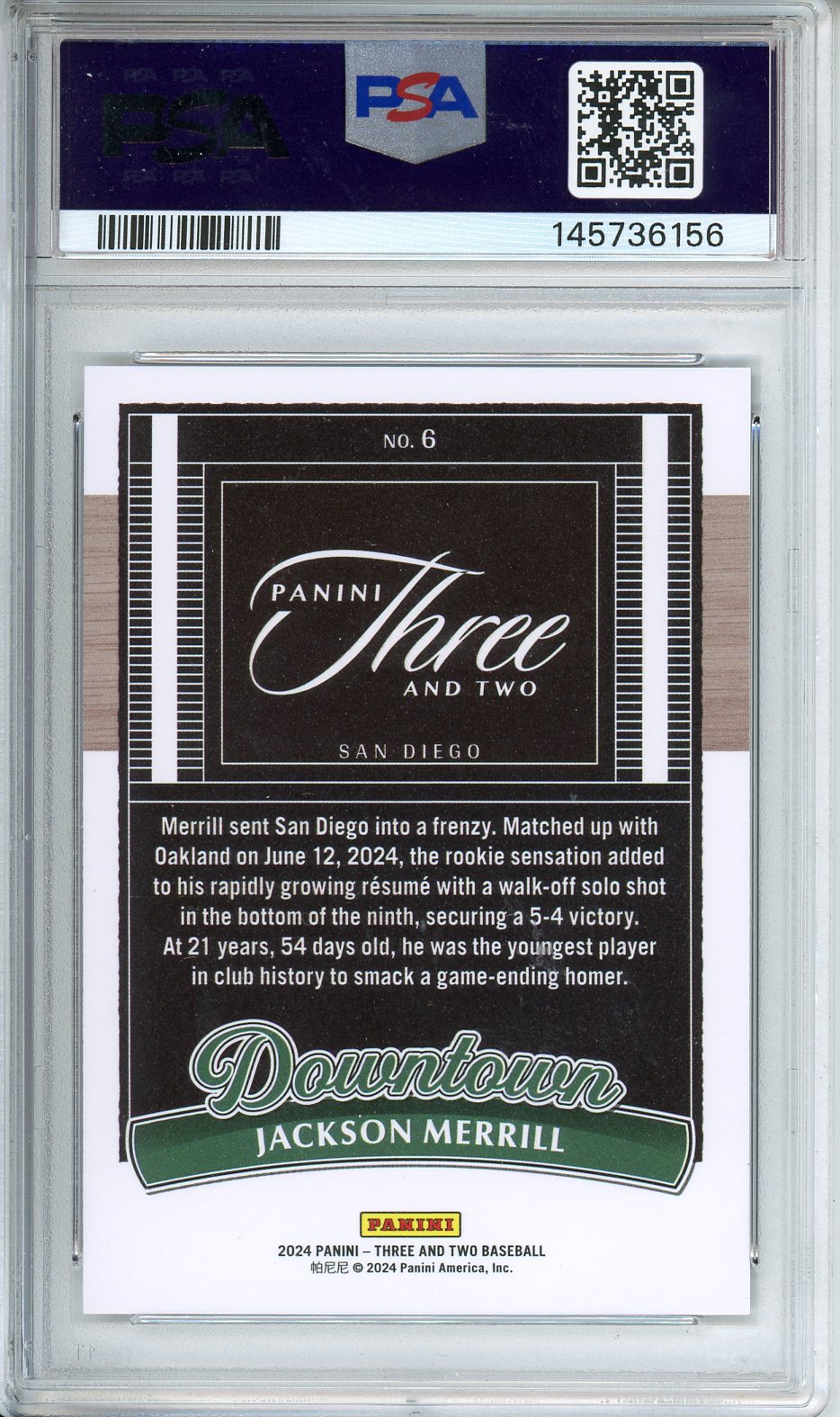 2024 Three and Two Jackson Merrill Downtown #6 PSA 9