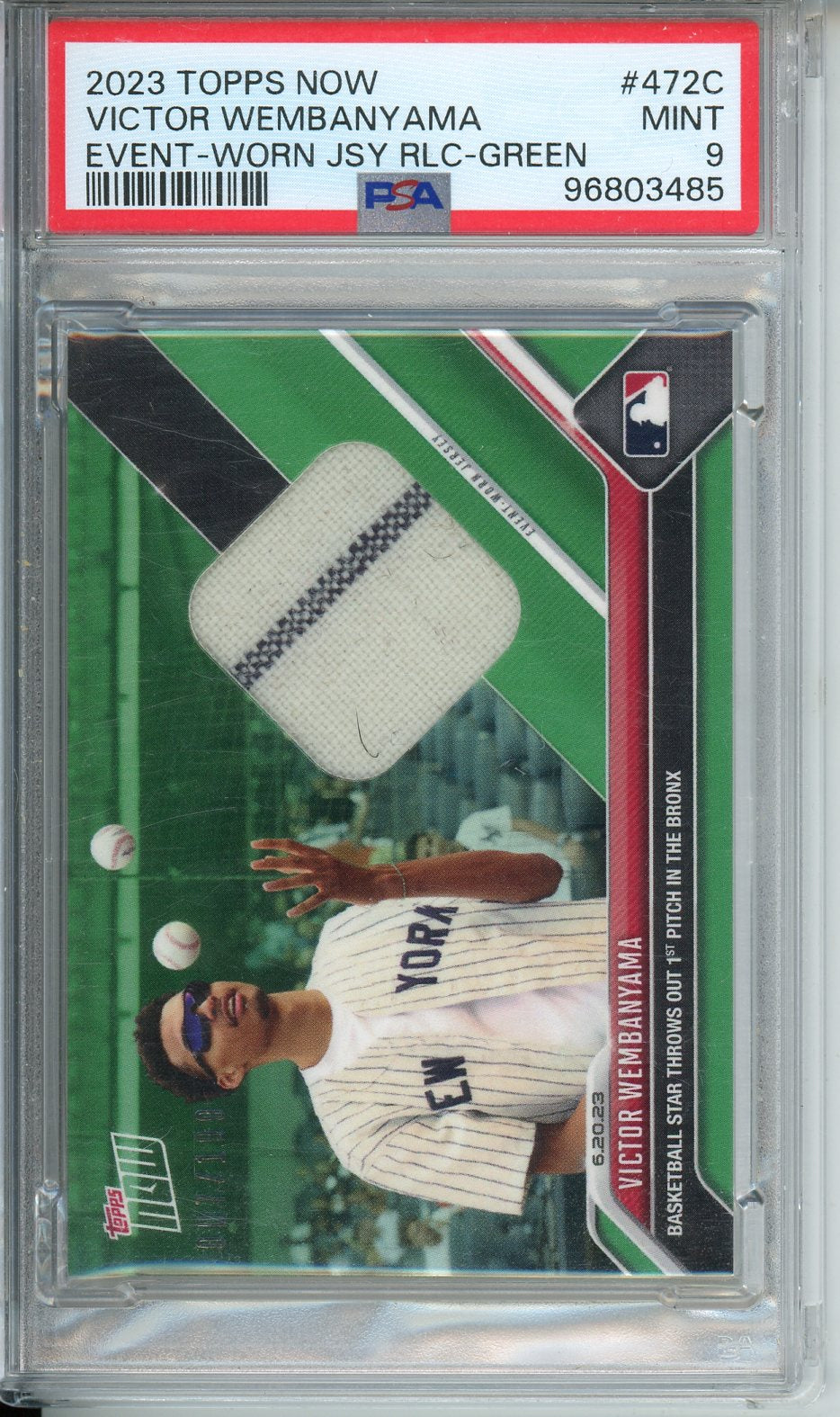 2023 Topps Now Victor Wembanyama Event - Worn JSY RLC - Green #472C PSA 9