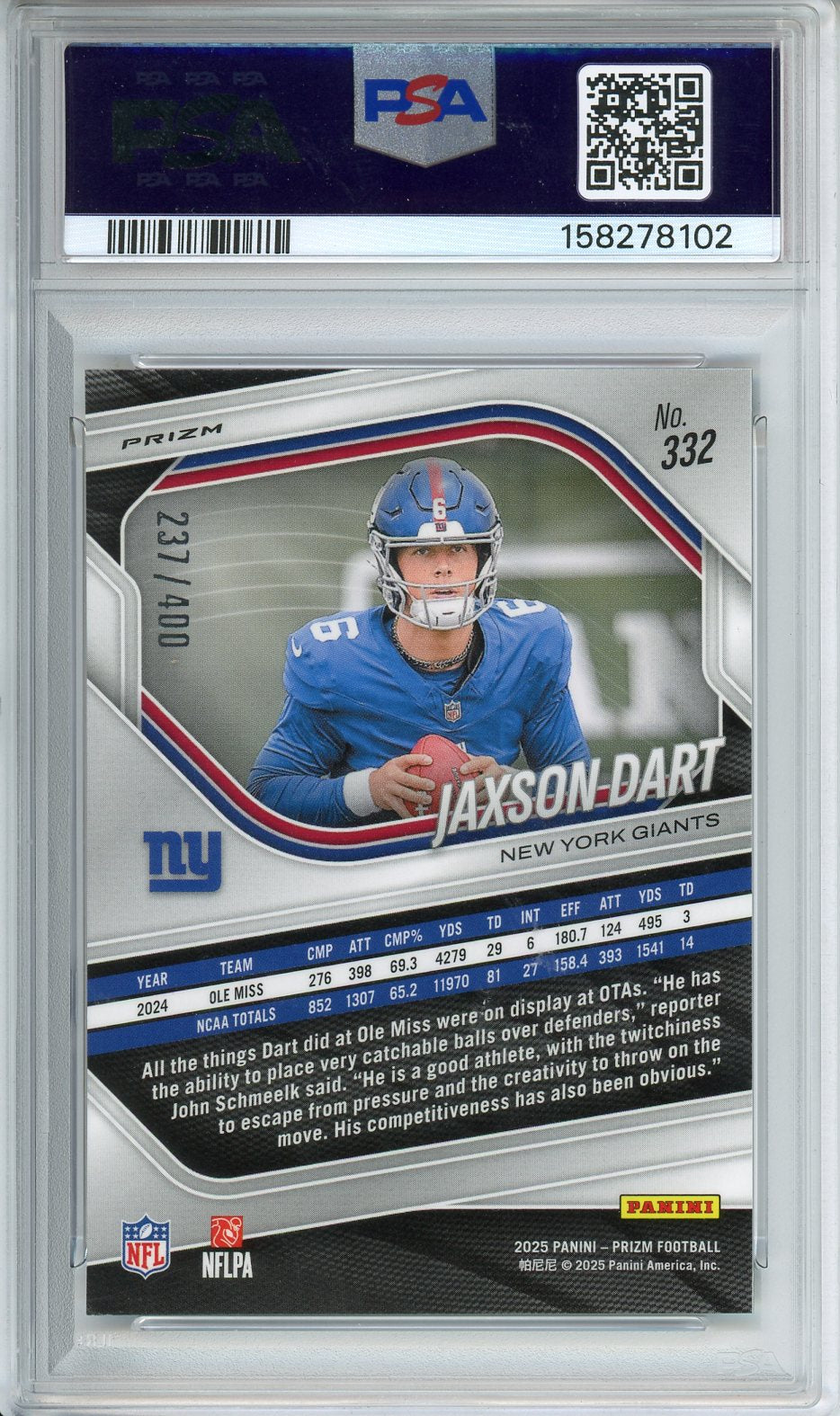 2025 Prizm Jaxson Dart Pandora #332 PSA 10