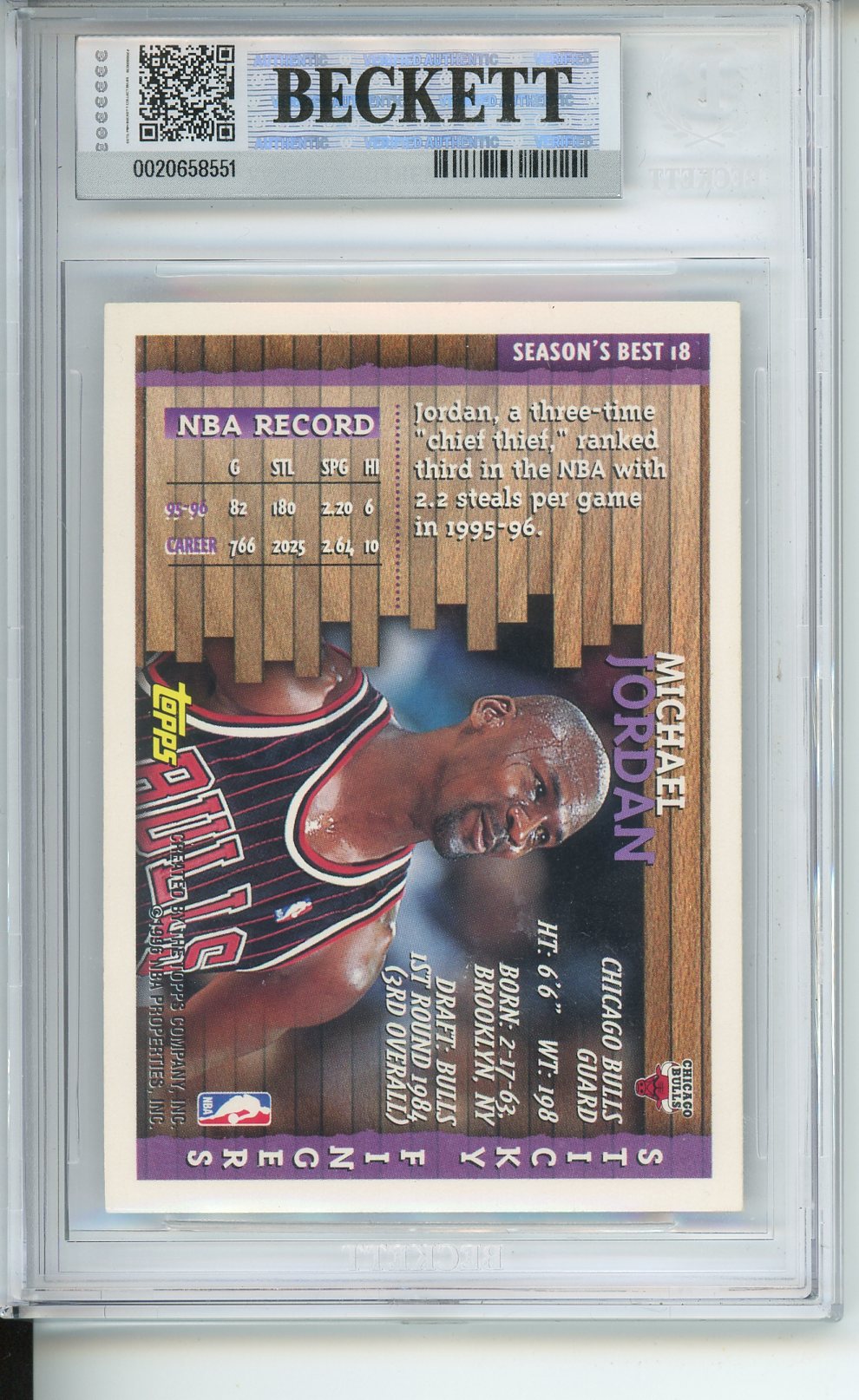 1996 -1997 Topps Season's Best #SB18 Michael Jordan Beckett 8.5