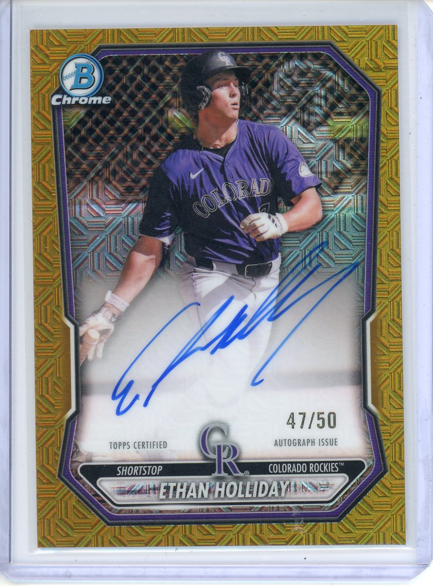 2026 Bowman Ethan Holiday Mojo Refractor Autograph Gold 47/50 BMA-EH