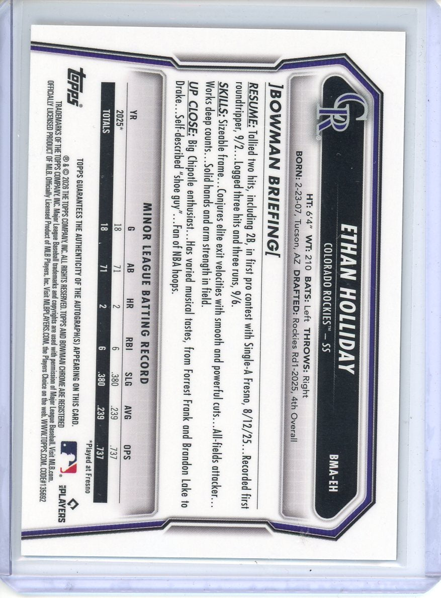 2026 Bowman Ethan Holiday Mojo Refractor Autograph Gold 47/50 BMA-EH