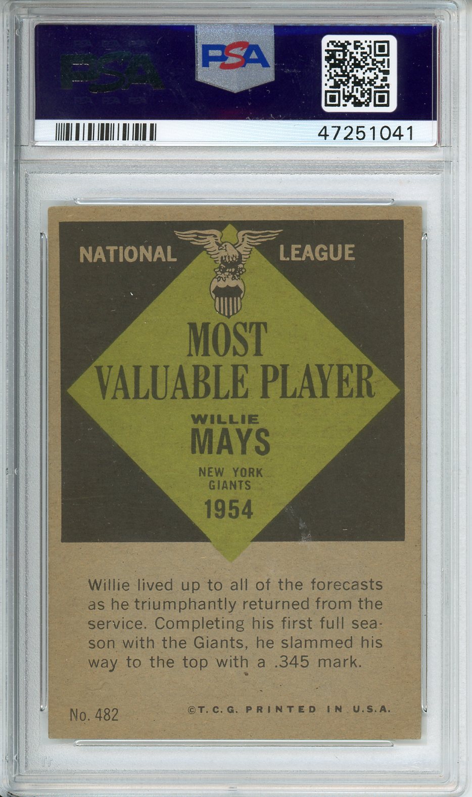 1961 Topps Willie Mays MVP #482 PSA 5