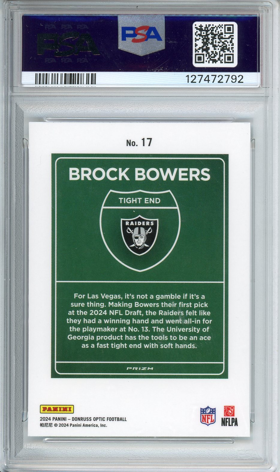2024 DonRuss Optic Brock Bowers Downtown! #17 PSA 10