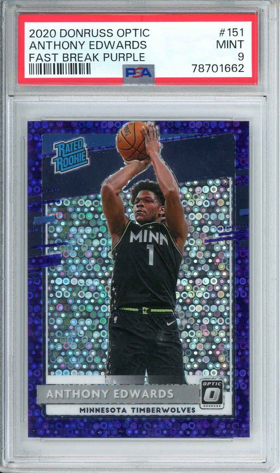 2020 DonRuss Optic Anthony Edwards Fast Break Purple #151 PSA 9