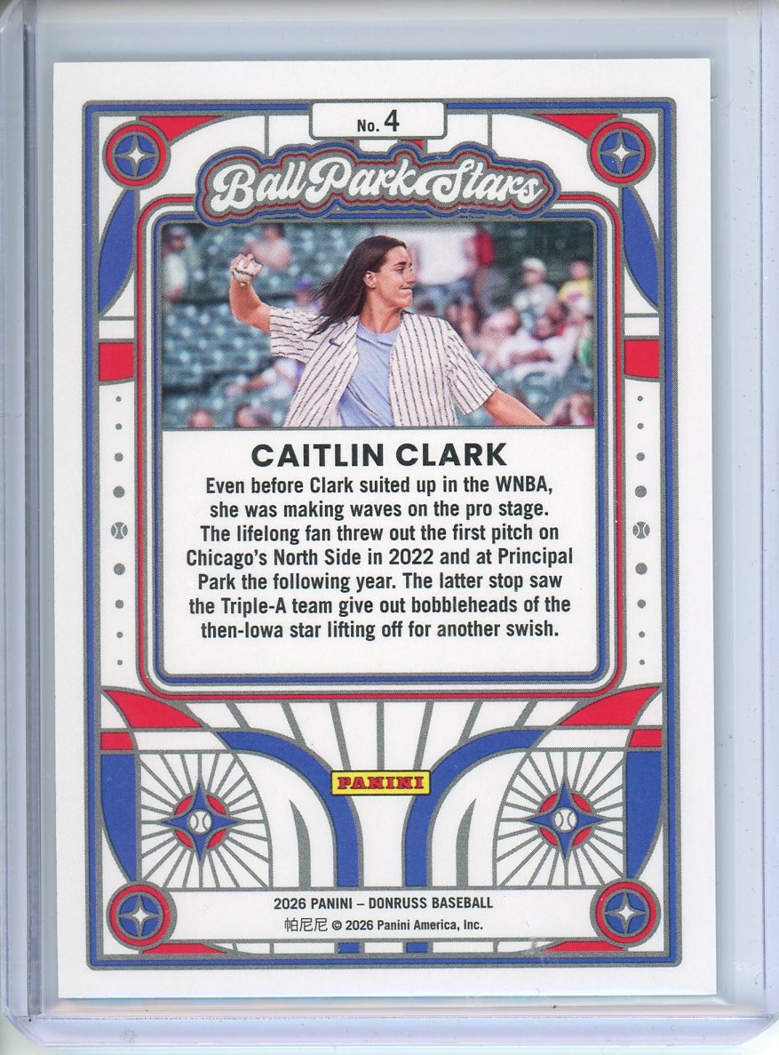 2024 Panini Donruss Baseball Caitlin Clark Ball Park Stars Holo No. 4