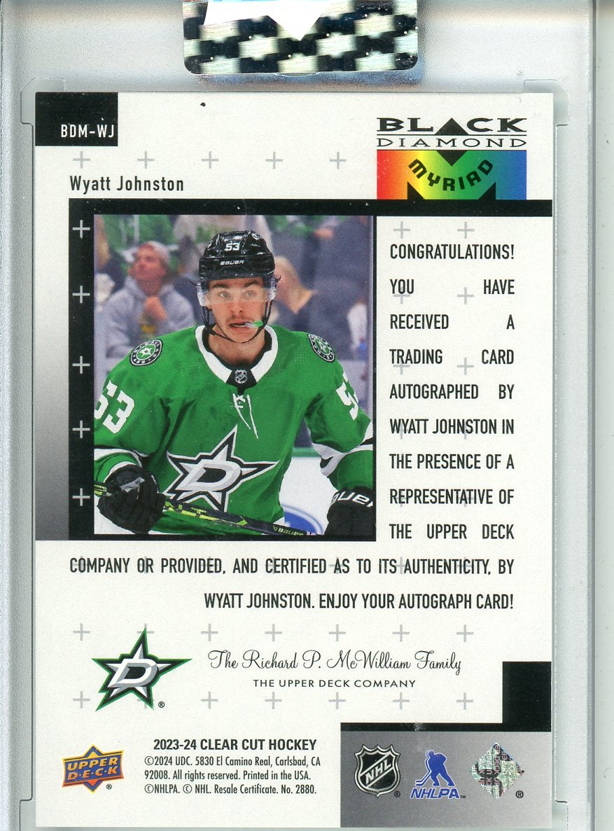 2023-24 Upper Deck Clear Cut Wyatt Johnston Black Diamond Myriad Auto /25