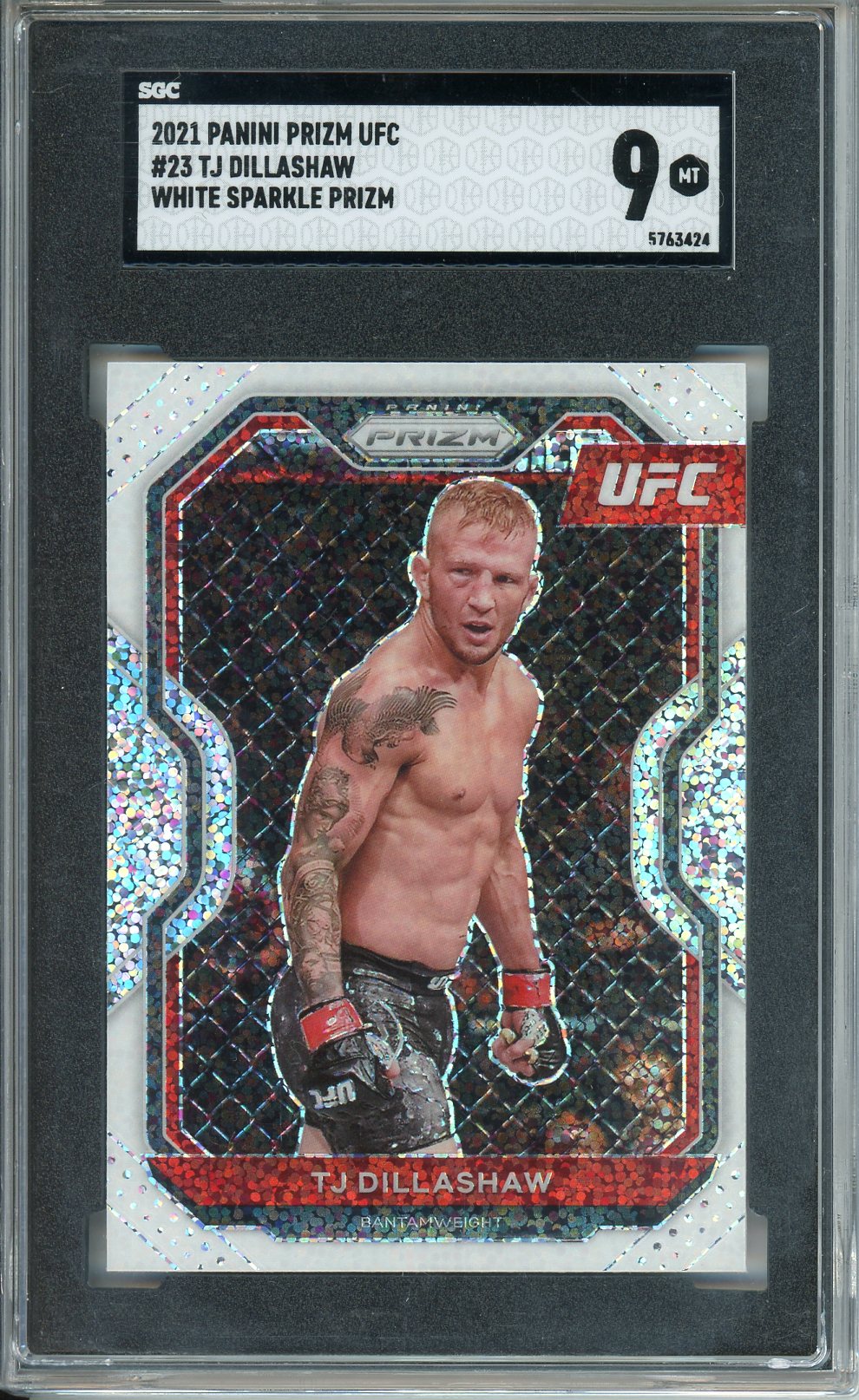 2021 Panini Prizm UFC #23 TJ Dillashaw White Sparkle Prizm SGC 9
