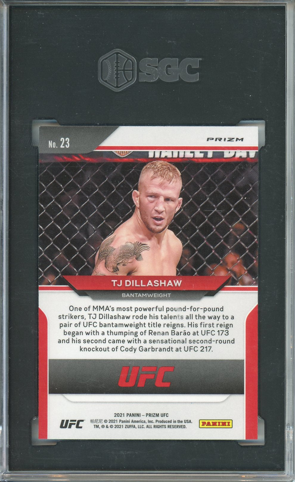 2021 Panini Prizm UFC #23 TJ Dillashaw White Sparkle Prizm SGC 9