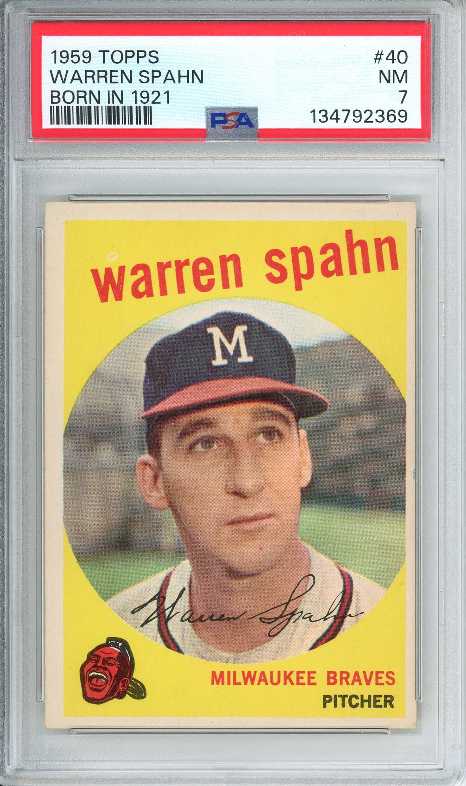 1959 Topps Warren Spahn Born in 1921 #40 PSA 7