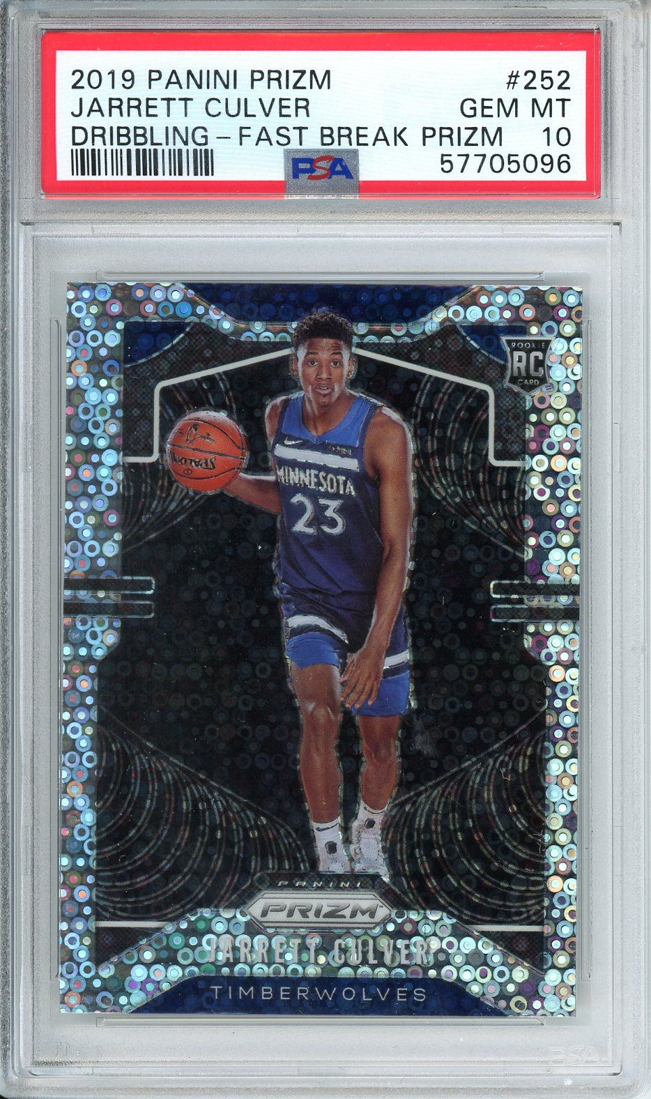 2019 Panini Prizm Jarrett Culver Dribbling - Fast Break Prizm #252 PSA 10