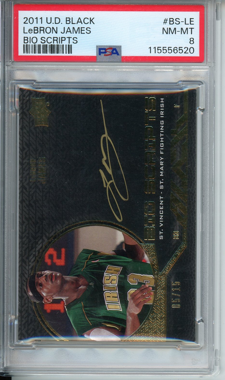 2011 U.D. Black LeBron James Bio Scripts #BS-LE PSA 8
