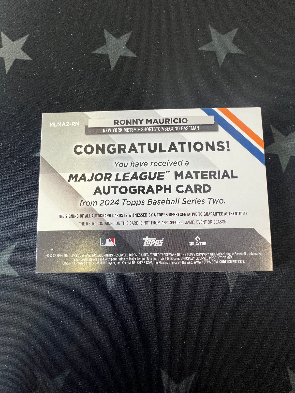 2024 Topps Series 2 Ronny Mauricio Major League Materials Auto /25 MLMA2-RM