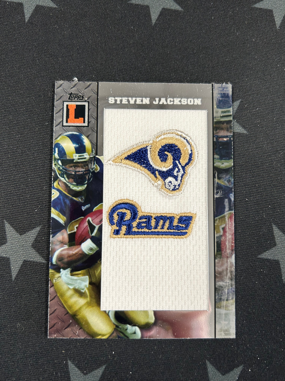 2008 TOPPS LETTERMAN FOOTBALL STEVEN JACKSON MANUFACTURED TEAM LOGO PATCH #TLP-SJ /25