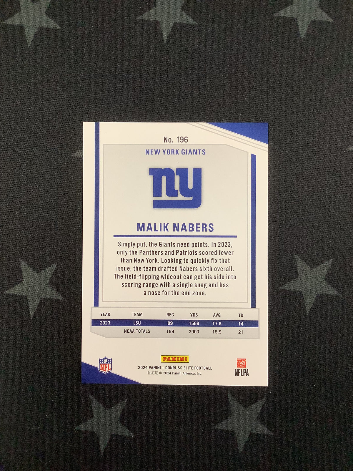 2024 PANINI DONRUSS ELITE MALIK NABERS #29/99 BLUE ROOKIE GIANTS