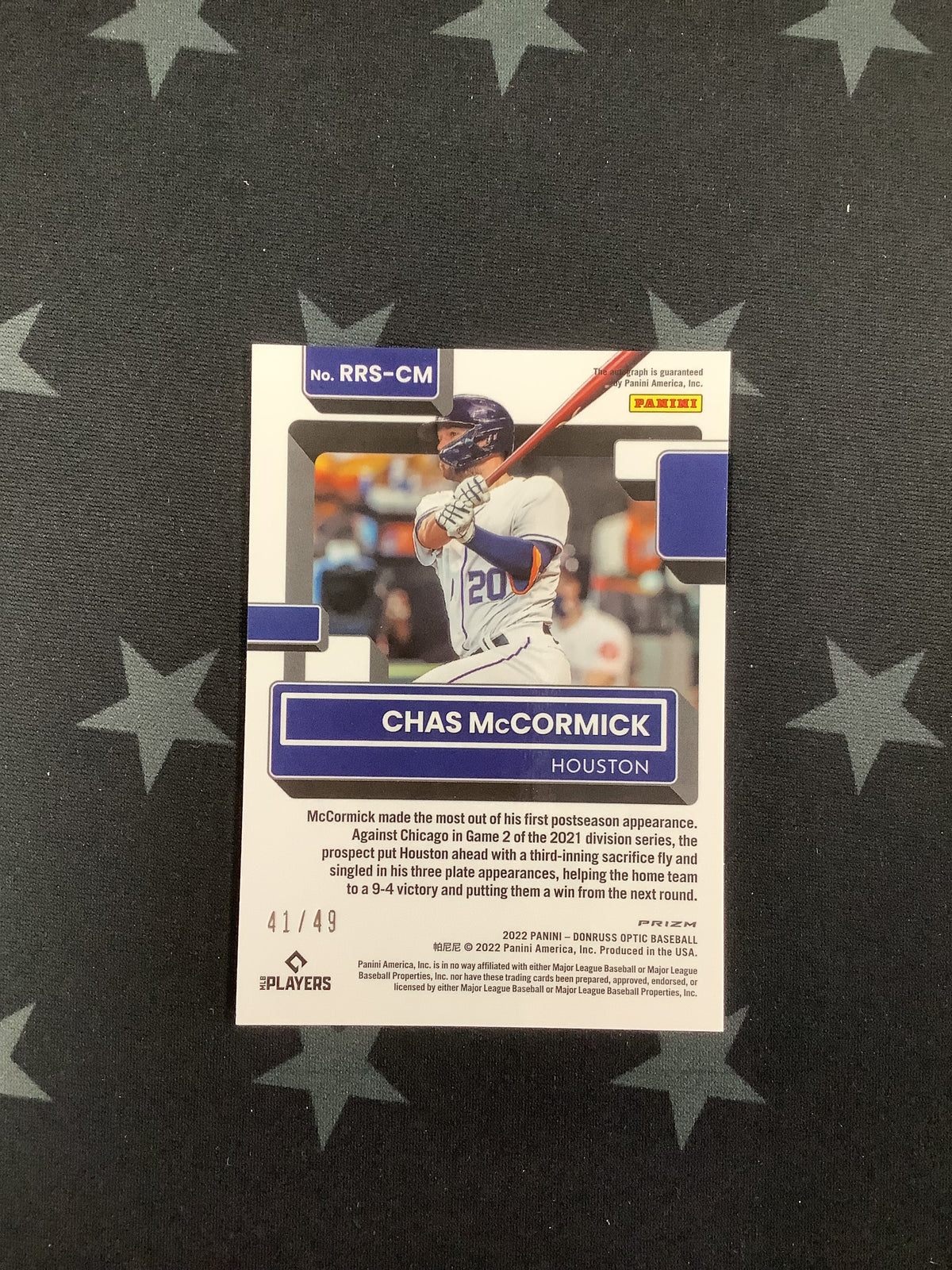 2022 PANINI DONRUSS OPTIC BASEBALL GREEN CHAS MCCORMICK AUTO #RRS-CM /49