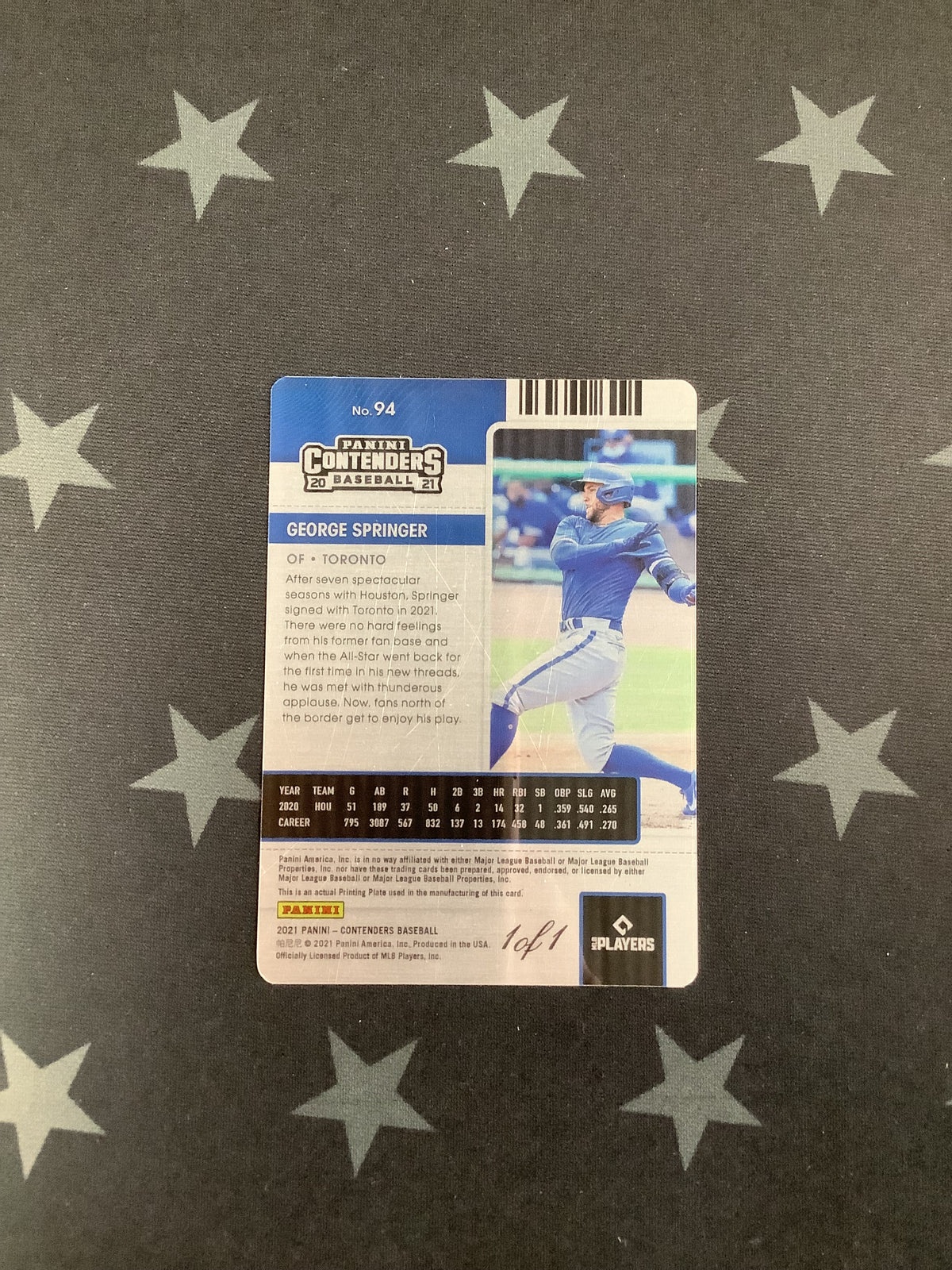 2021 PANINI CONTENDERS BASEBALL #94 GEORGE SPRINGER 1/1