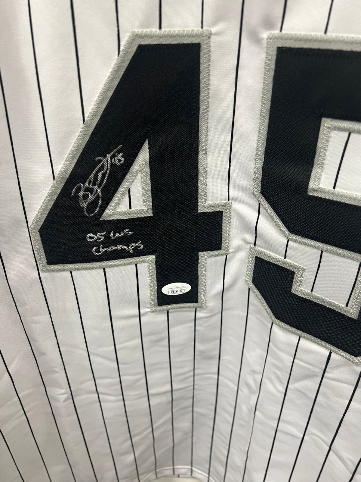 Bobby Jenks Autographed White Jersey "05 WS Champs" w/ JSA COA
