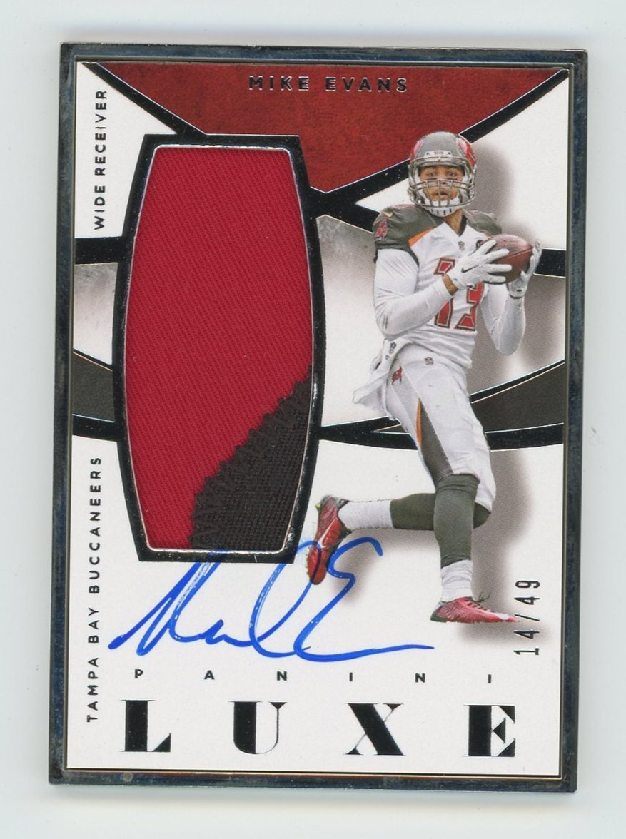 2015 MIKE EVANS PANINI LUXE FOOTBALL PATCH AUTO #14/49