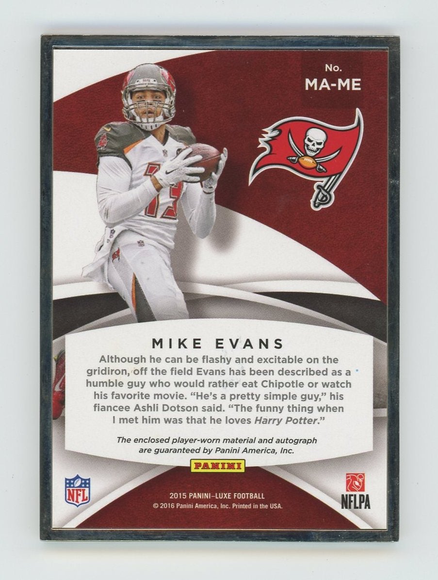 2015 MIKE EVANS PANINI LUXE FOOTBALL PATCH AUTO #14/49