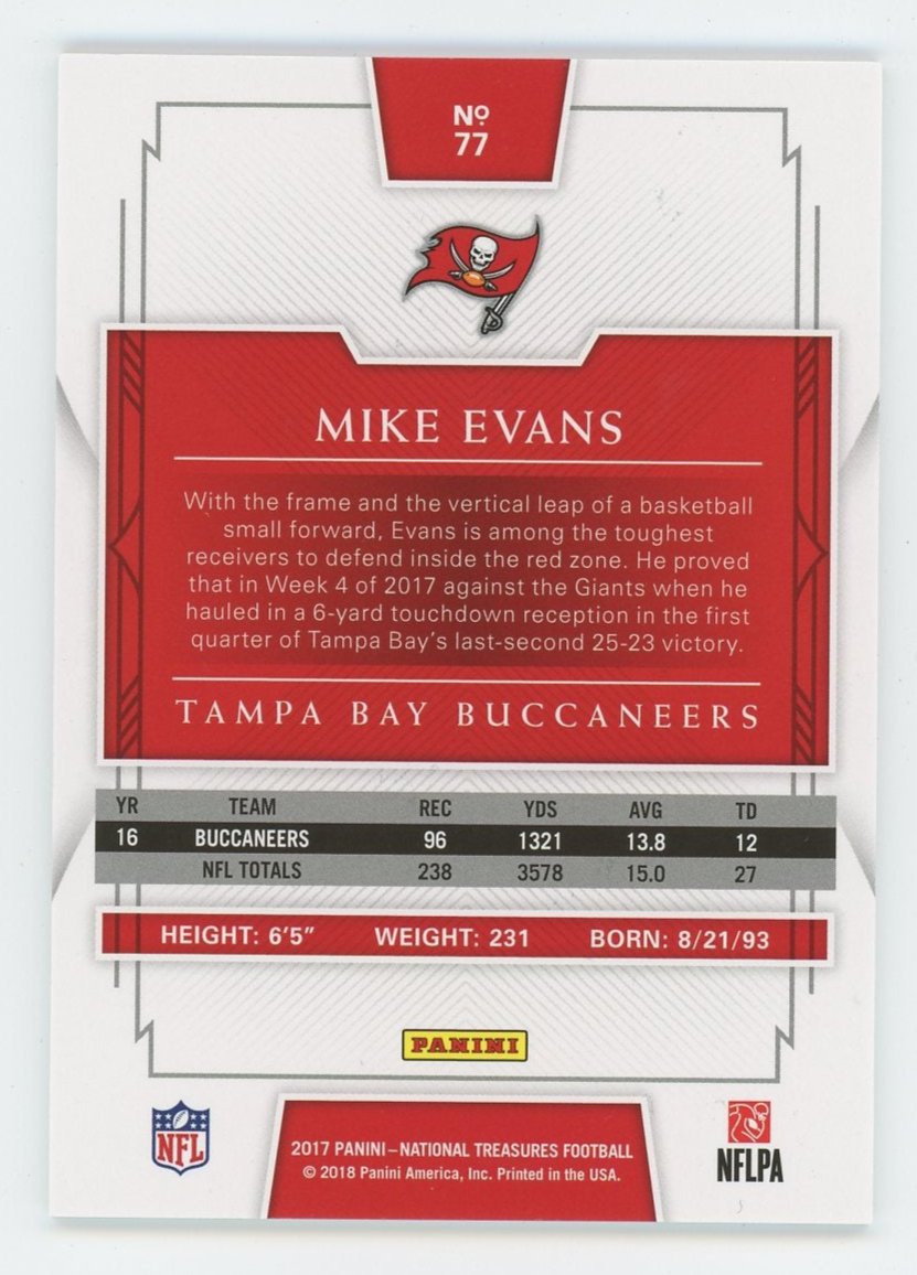 2017 MIKE EVANS PANINI NATIONAL TREASURES FOOTBALL #65/99 - BUCCANEERS