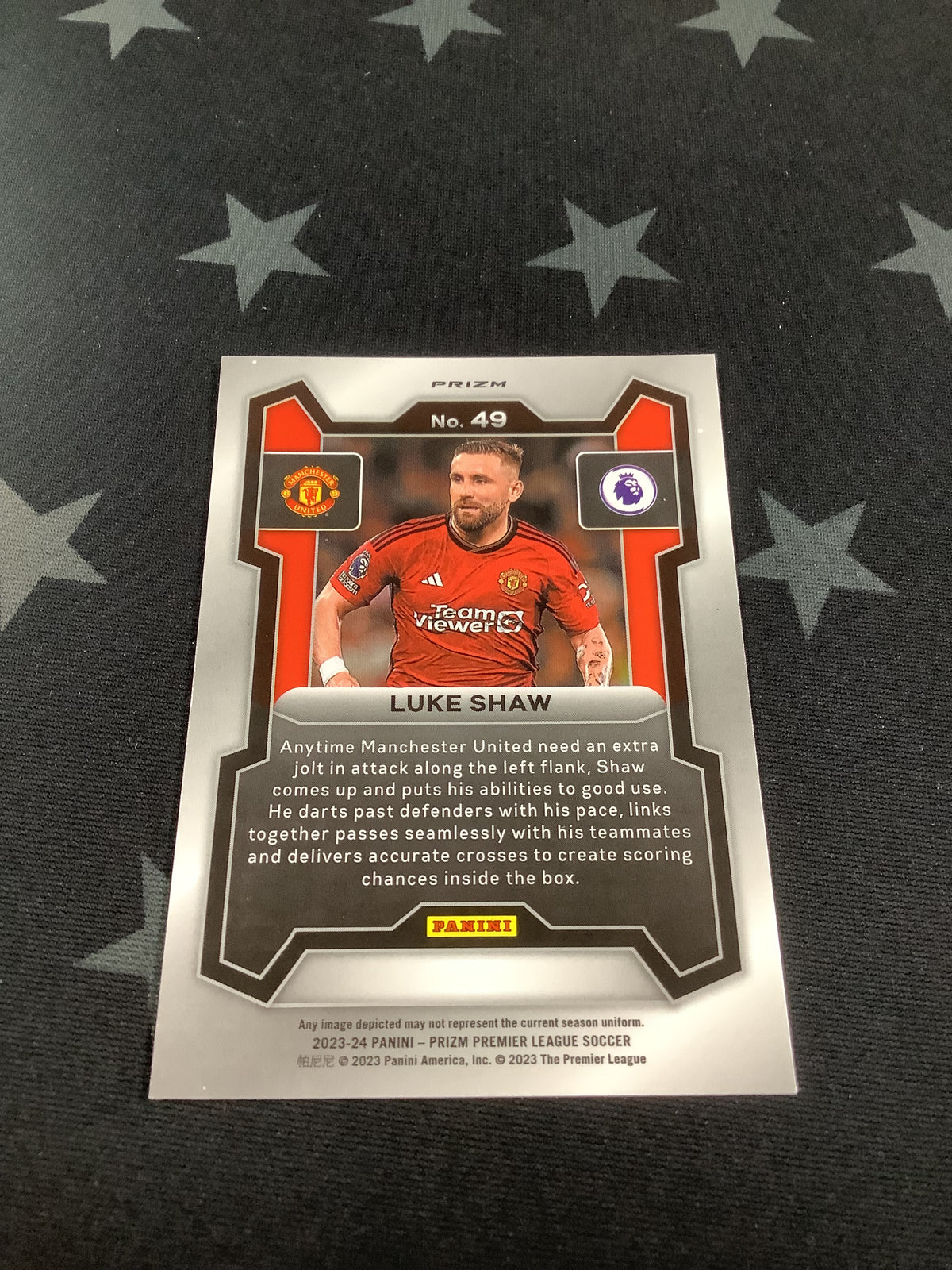 2023-24 PRIZM PREMIER LEAGUE SOCCER LUKE SHAW WHITE PRIZM MAN U NO.49