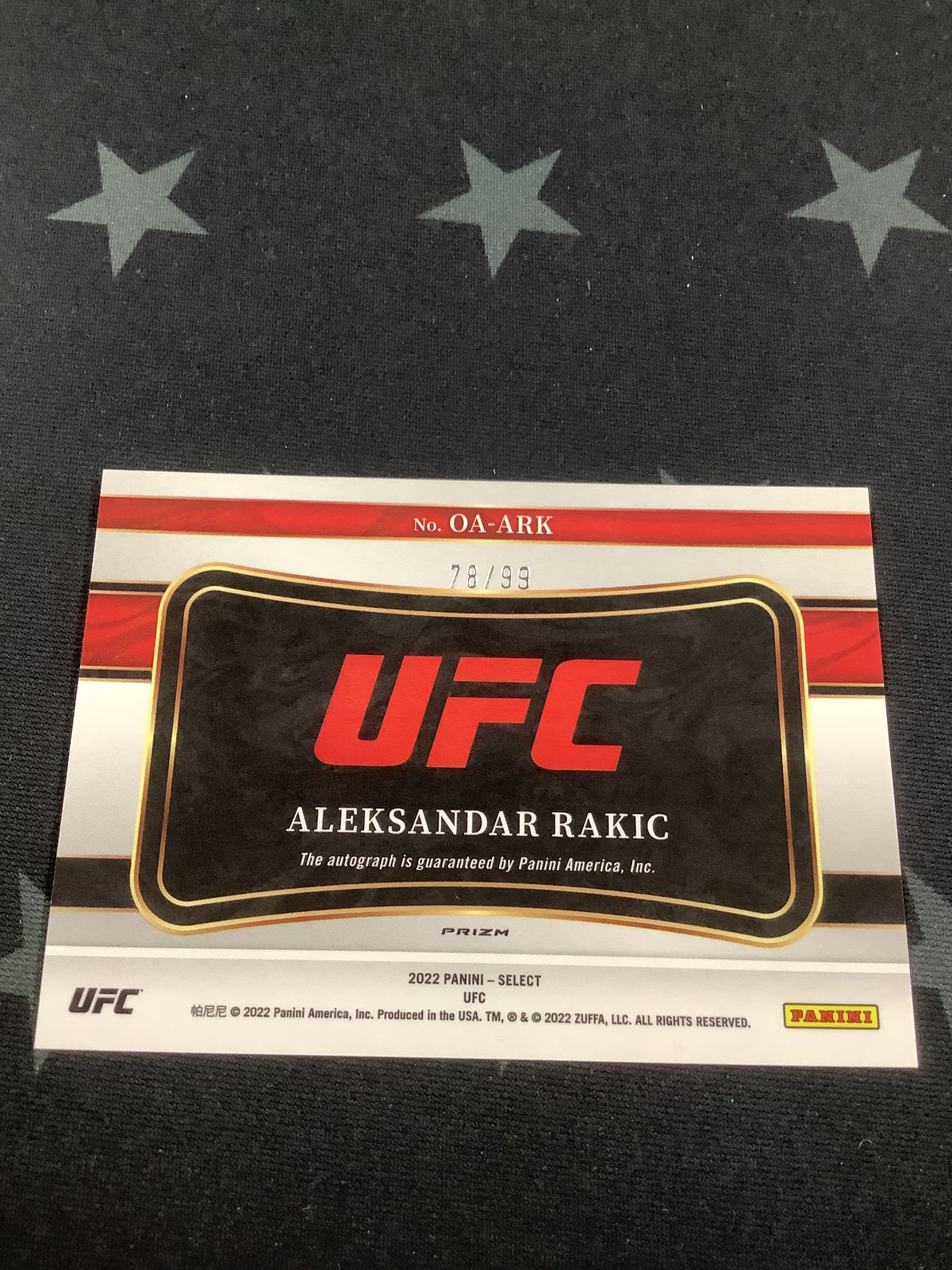 2022 PANINI SELECT UFC ALEKSANDAR RAKIC OCTAGON SIGNATURES RED AUTO /99