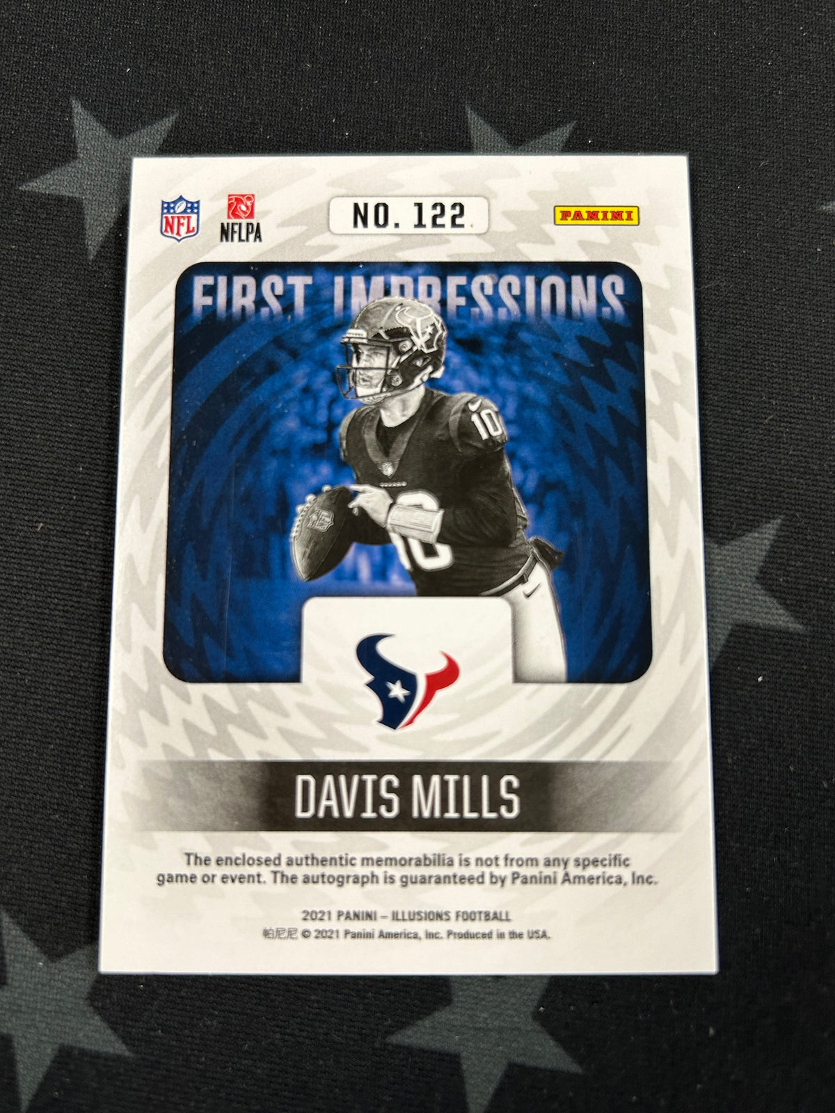 2021 PANINI ILLUSIONS FOOTBALL FIRST IMPRESSIONS DAVIS MILLS ROOKIE PATCH AUTO #122 /10