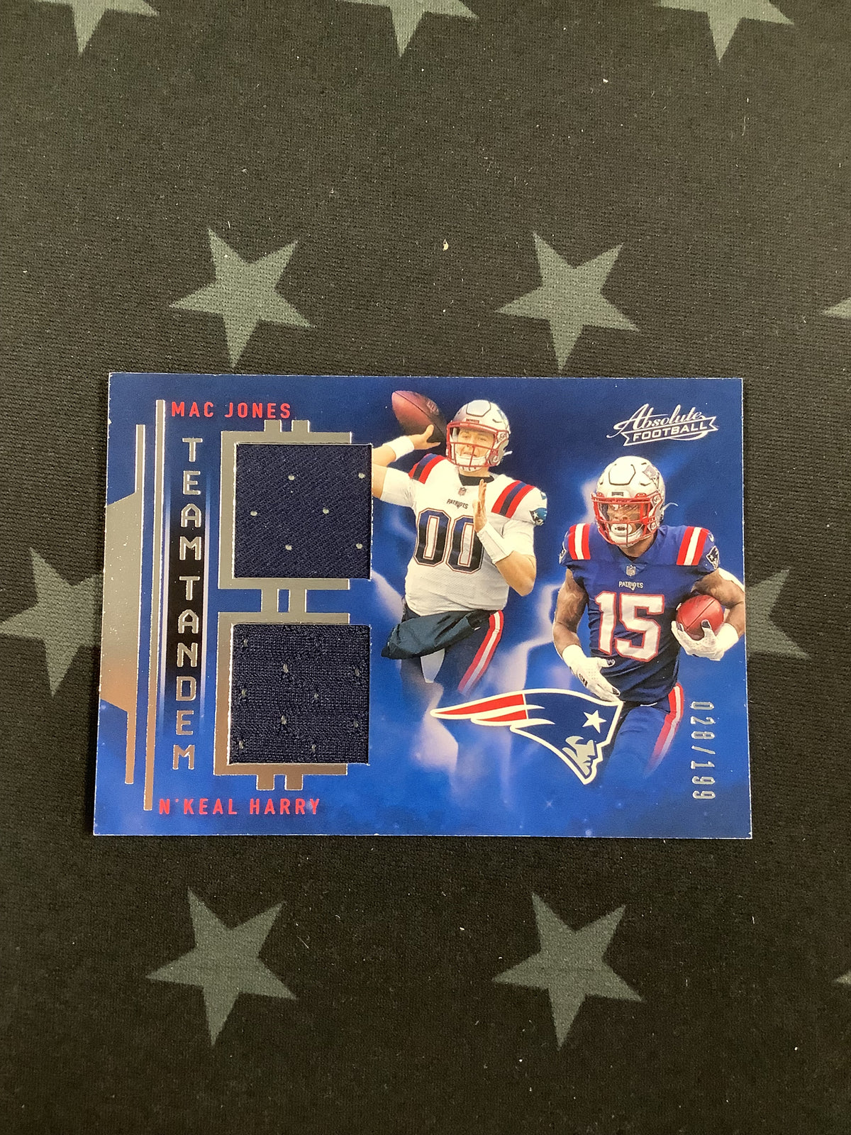 2021 PANINI ABSOLUTE FOOTBALL TEAM TANDEM MAC JONES/N&#39;KEAL HARRY DUEL PATCH #TTM-NWE /199