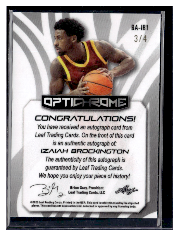 2022 LEAF OPTICHROME BASKETBALL IZAIAH BROCKINGTON AUTO #BA-IB1 /4