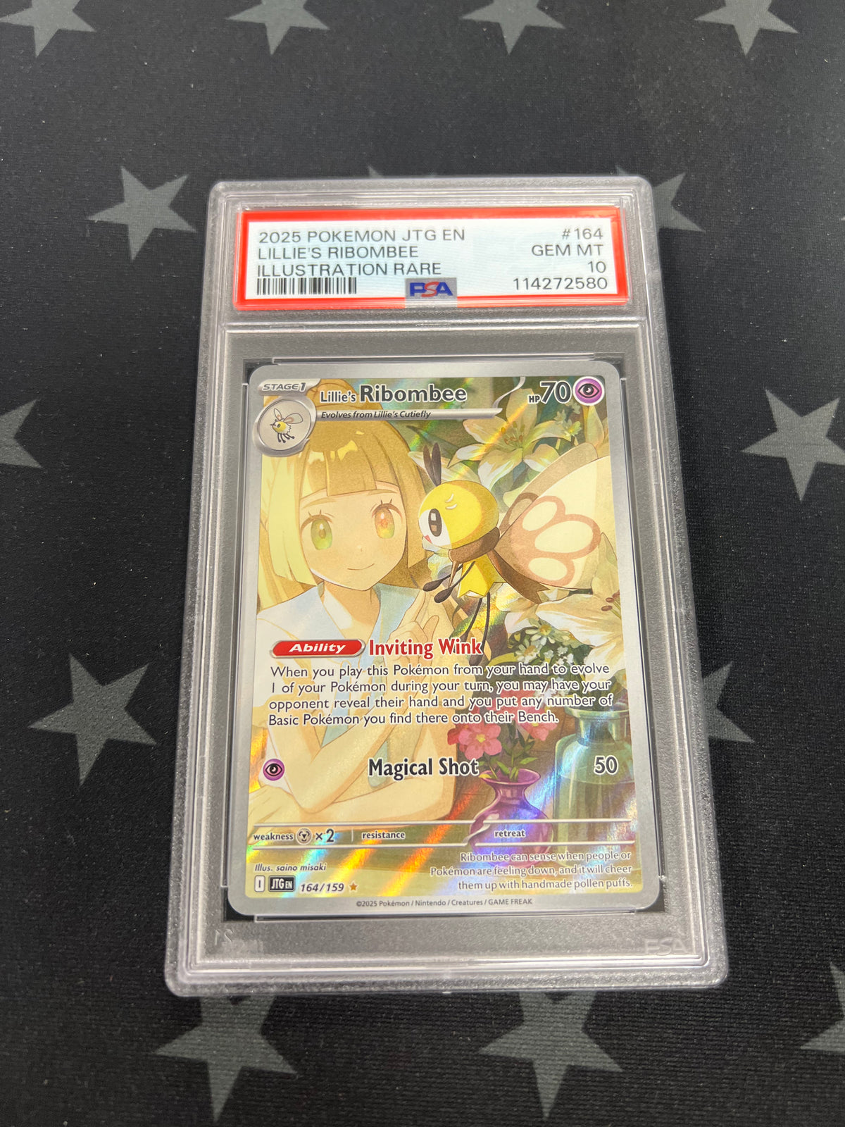 2025 Pokemon IR Lillie&#39;s Ribombee 164/159 Journey Together PSA 10 GEM MT