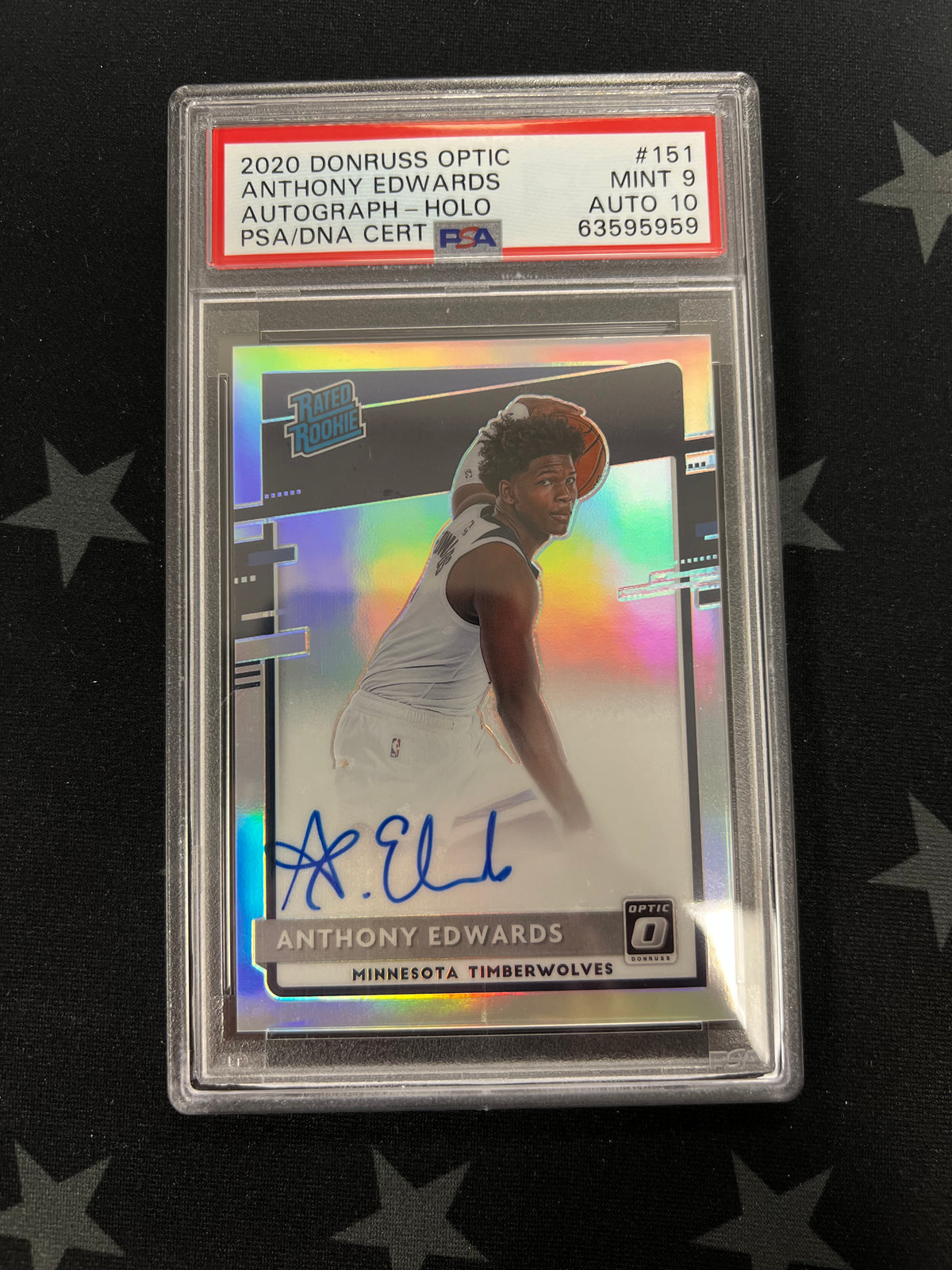 2020 Donruss Optic Anthony Edwards Auto Holo PSA DNA CERT PSA MINT 9 Auto 10